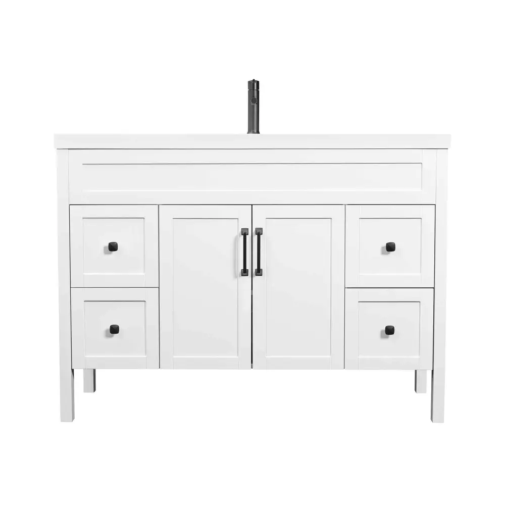 Free-Standing Vanity 2 Doors 4 Shaker-Style Drawers, 48-1/4" x 21-1/4" x 35-3/4"
