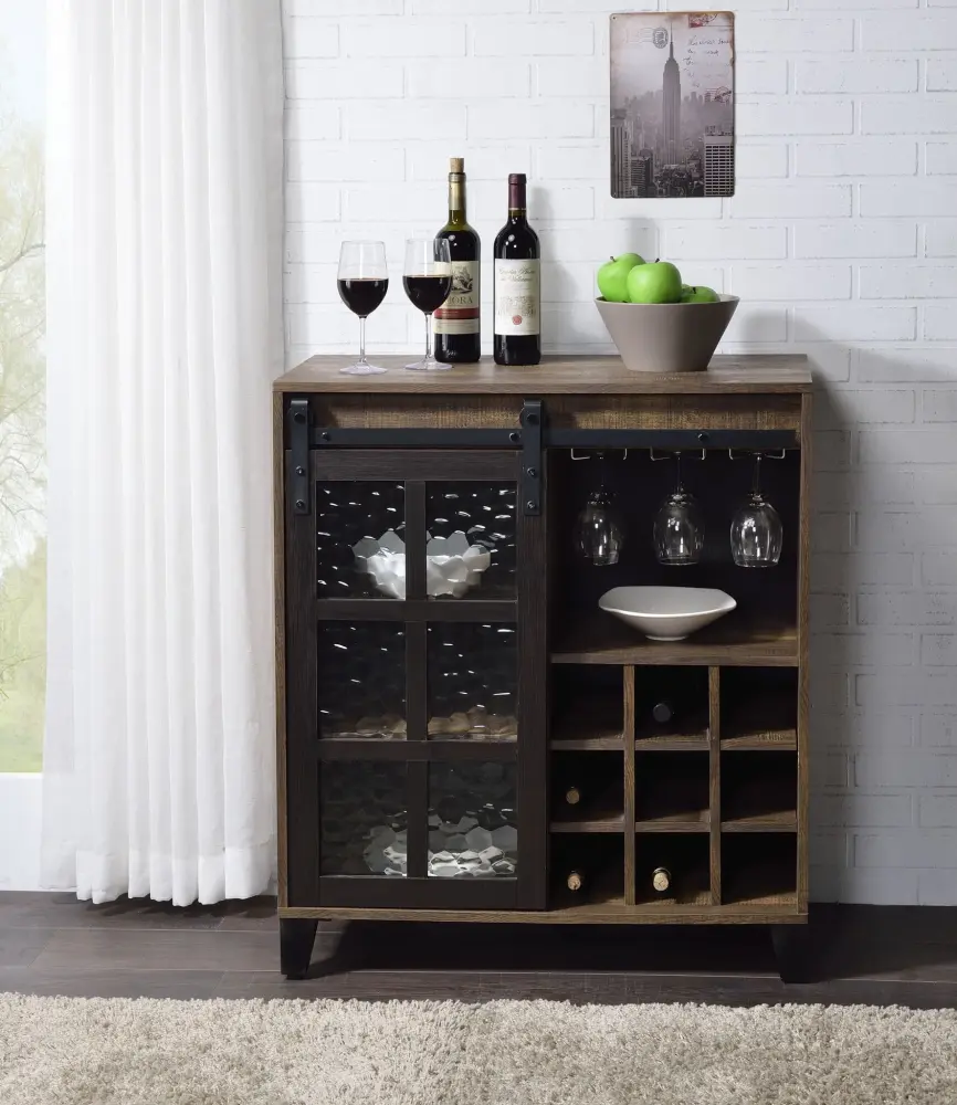 Treju Obscure - Glass, Rustic Wine Cabinet - Onyx / Oak