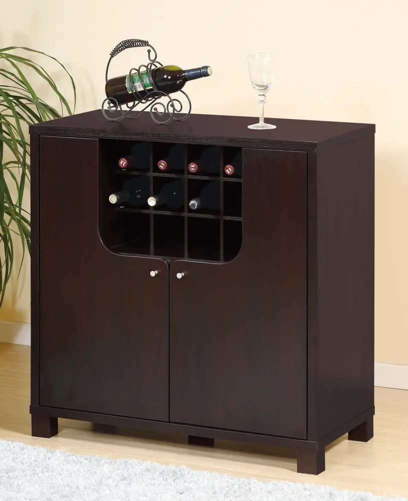 Wine Cabinet Two Doors Removeable Wine Bottle Rack Metal Wine Glass Racks Four Shelves - Ruby Cocoa