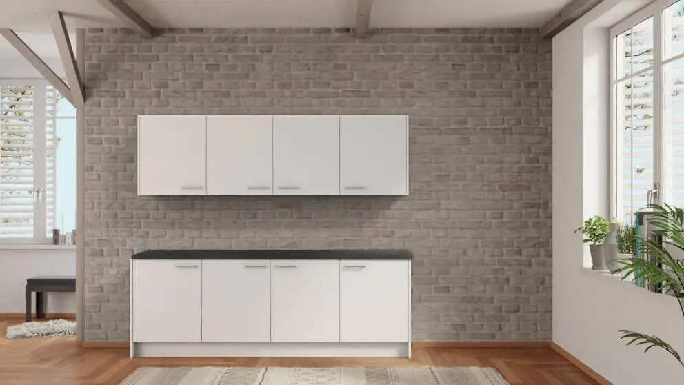 nobilia Laundry room Goslar 240 cm Alpine white matte Concrete slate gray Space-saving kitchen