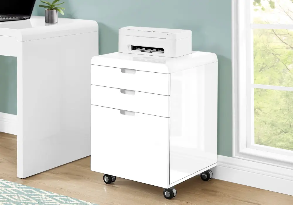 File Cabinet, Rolling Mobile, Storage Drawers, Printer Stand, Office, Work, Glossy Contemporary, Modern - Chalk Storage