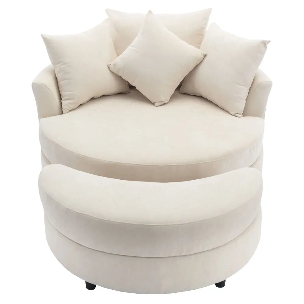 360° Swivel Accent Barrel Chair Storage Ottoman & 4 Pillows, Modern Leisure Chair Round Accent Living Room