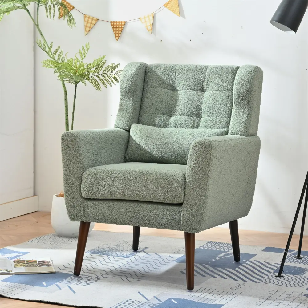 Modern Accent Chair, Teddy Fabric Living Room Chairs Comfy Reading Chair, Mid Century Accent Chair, Lounge Arm Chairs Armc...
