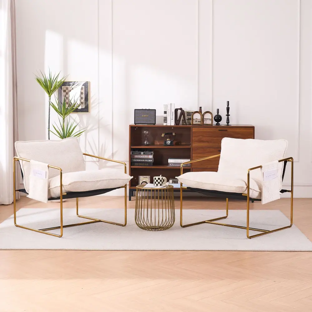 Upholstered Hanging Armchair Arm Pocketsmetal Frame place 2), Plated Craftsmanship, Crushed Foam Cushions And Skin-Friendl...