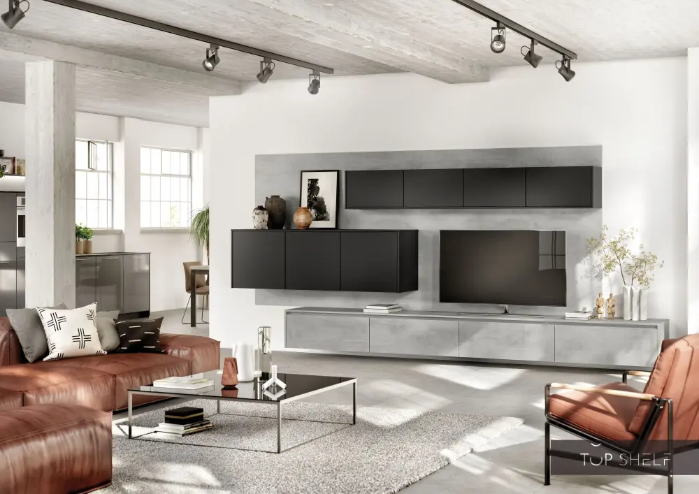 nobilia living wall lowboards living room place 423 cm RIVA 892 concrete gray imitation