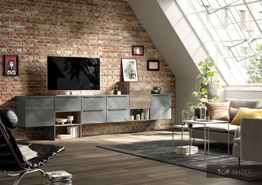 nobilia living wall lowboards living room set 360 cm Novalux 519 silk charcoal high gloss