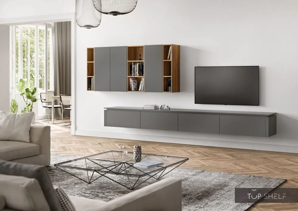 nobilia living wall lowboards living room place 365 cm touch 334 slate gray super matte