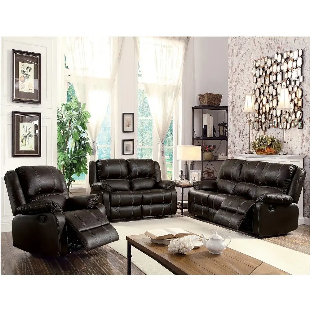 Zuriel - Synthetic 3 Piece Living Room Recliner Adjust Hidden Storage