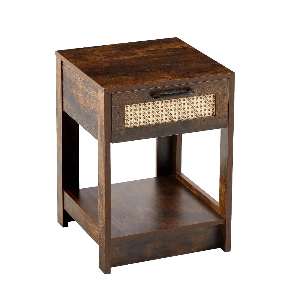 15.75" Rattan End Table Drawer, Present-day Nightstand, Side Table Living Room, Bedroom