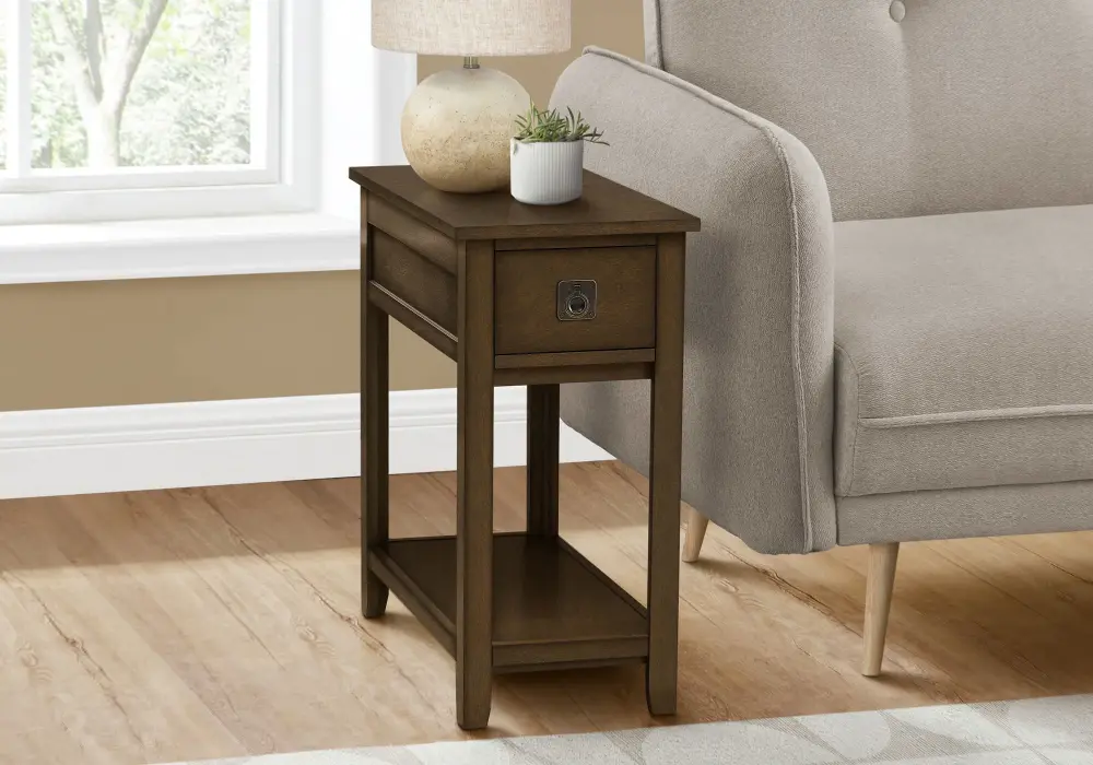 Accent End Table, 2 Tier, Compact, Lamp, Storage Drawer, Charming Design