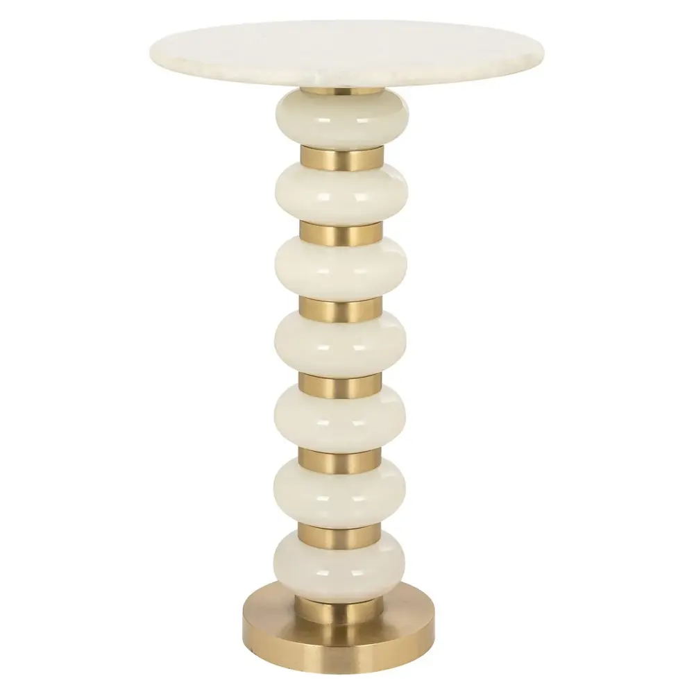 Barbara Glass Round End Table - Alabaster & Gold