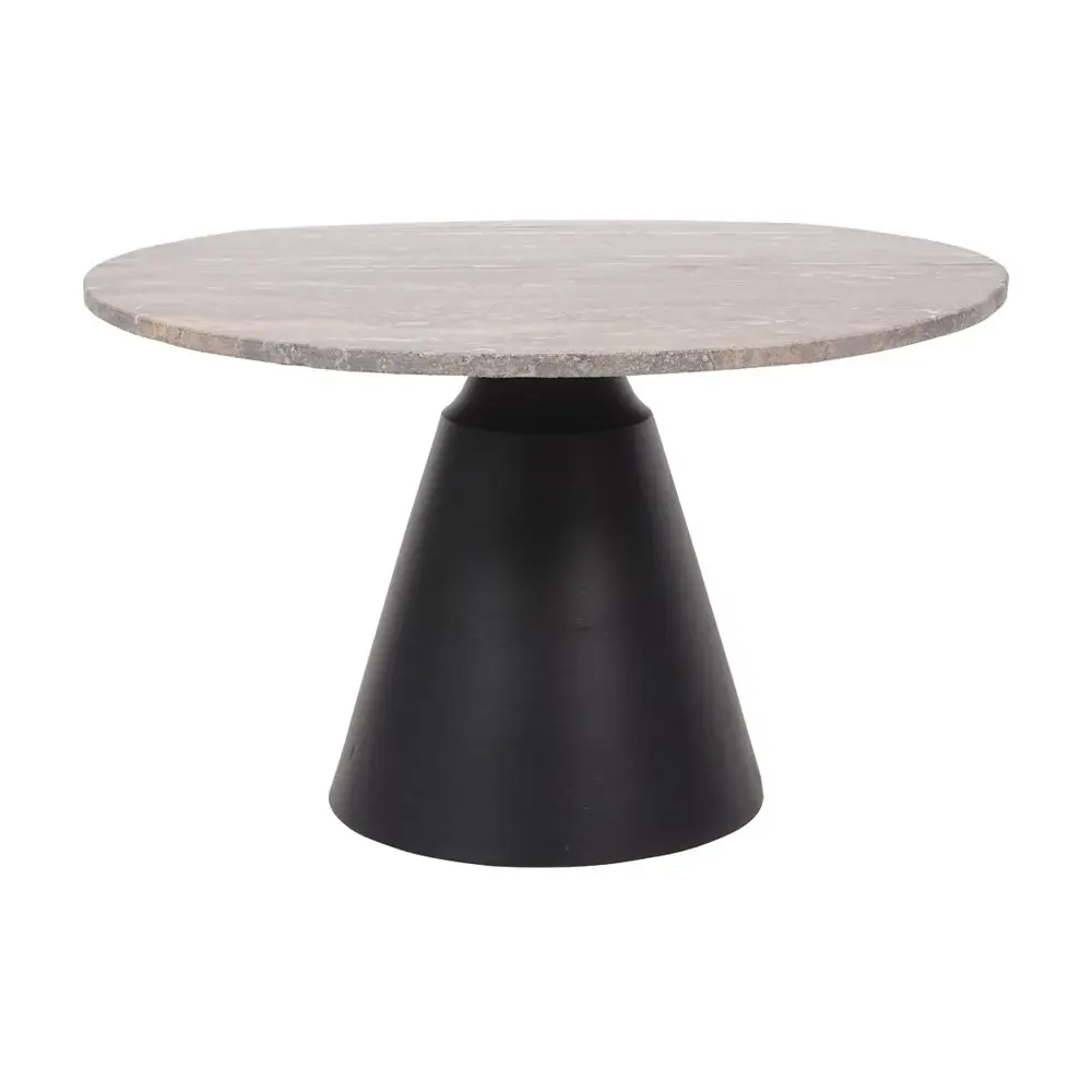Clifton II Round Coffee Table - Charcoal Black & Ebony Travertine