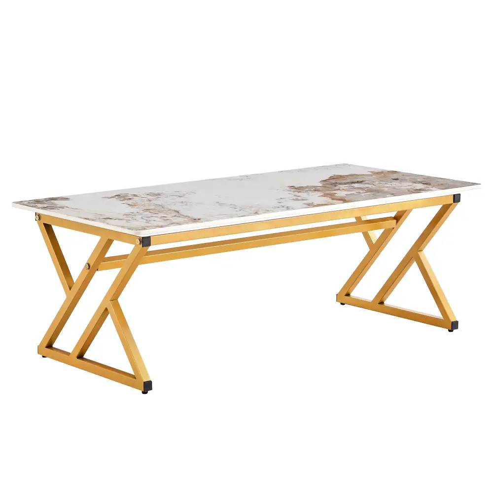Coffee Table Authentic And Smooth Marble Pattern On Surface - Gold