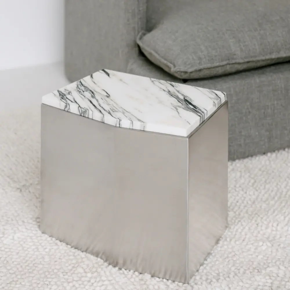 Coffee table metallic - Creully - Stainless steel Blue white marble