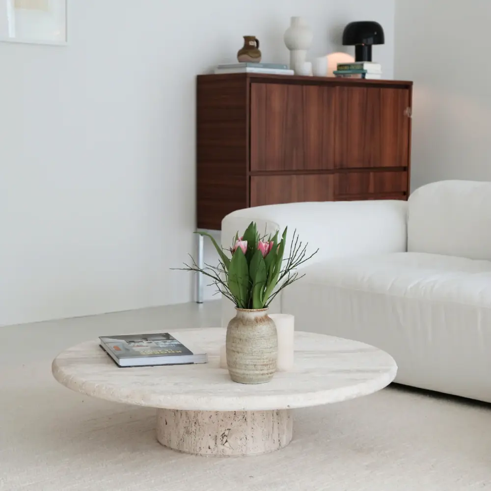 Coffee table - Redon - Travertine - 80 cm - Semi-filled travertine