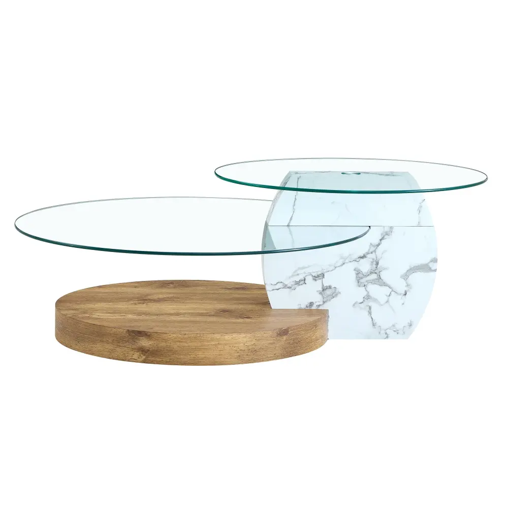 Contemporary Artistic Duplicate Layer Coffee Table, Tempered Glass Top