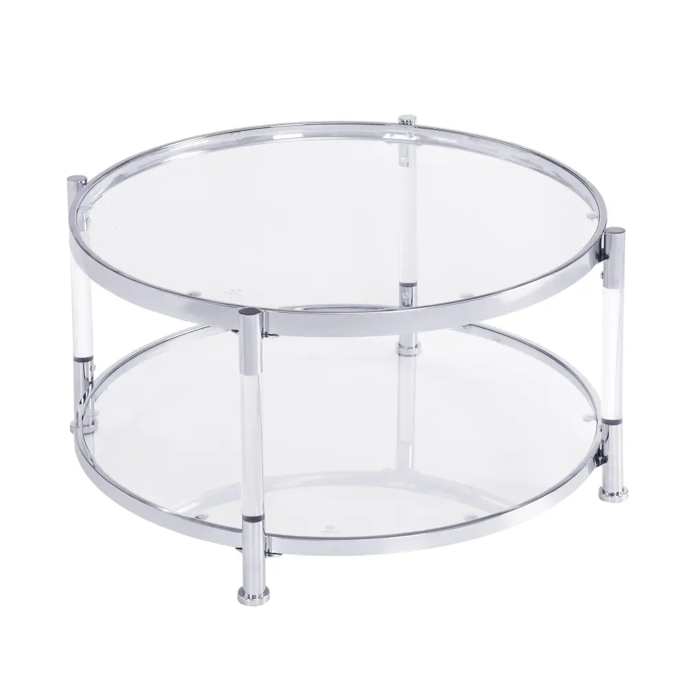 Contemporary Perspex, Coffee Table, Round Tempered Glass Coffee Table - Chrome / Silver