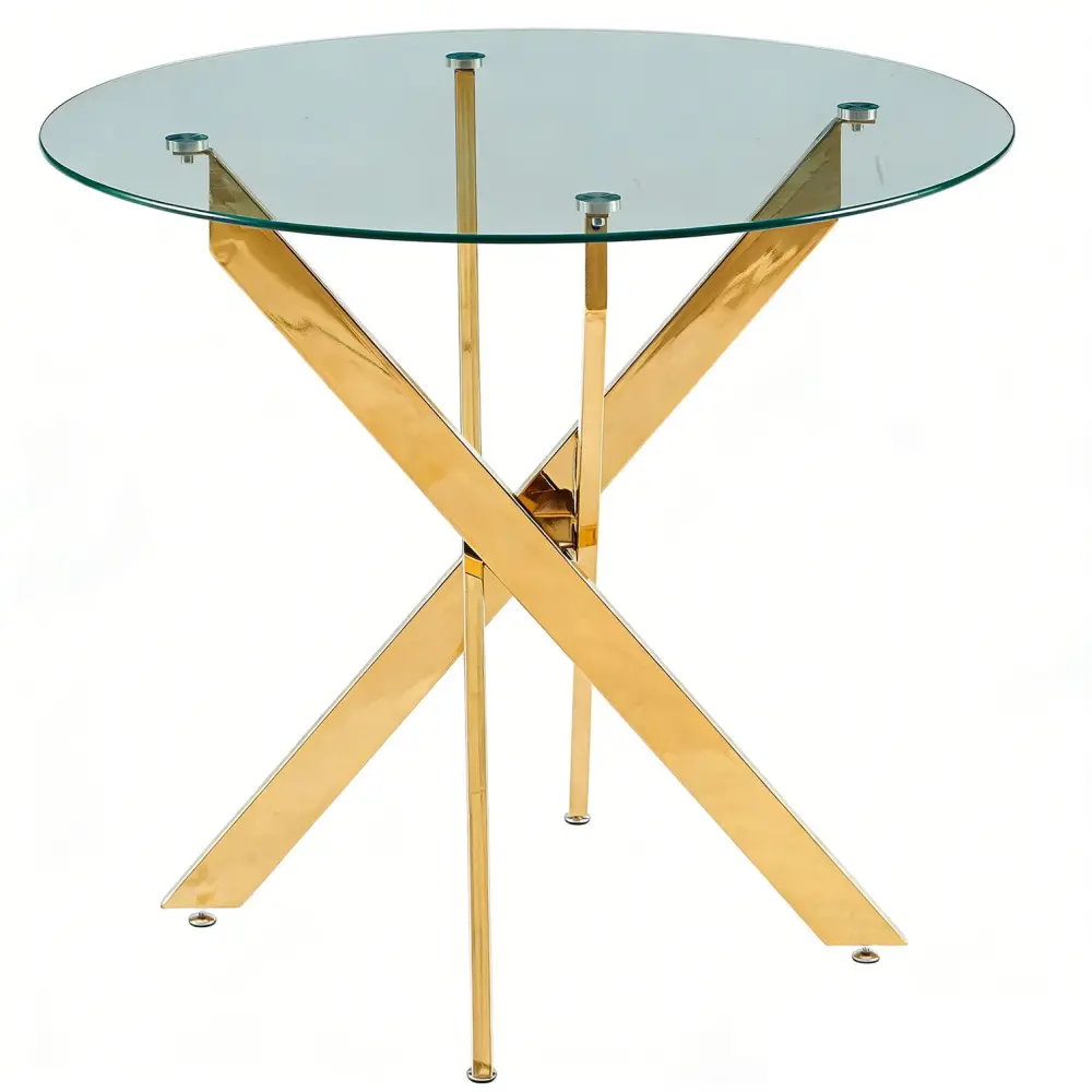 Dining Table Cross Steel Leg And Tempered Glass, Modern Space Saving Kitchen Table Living Room