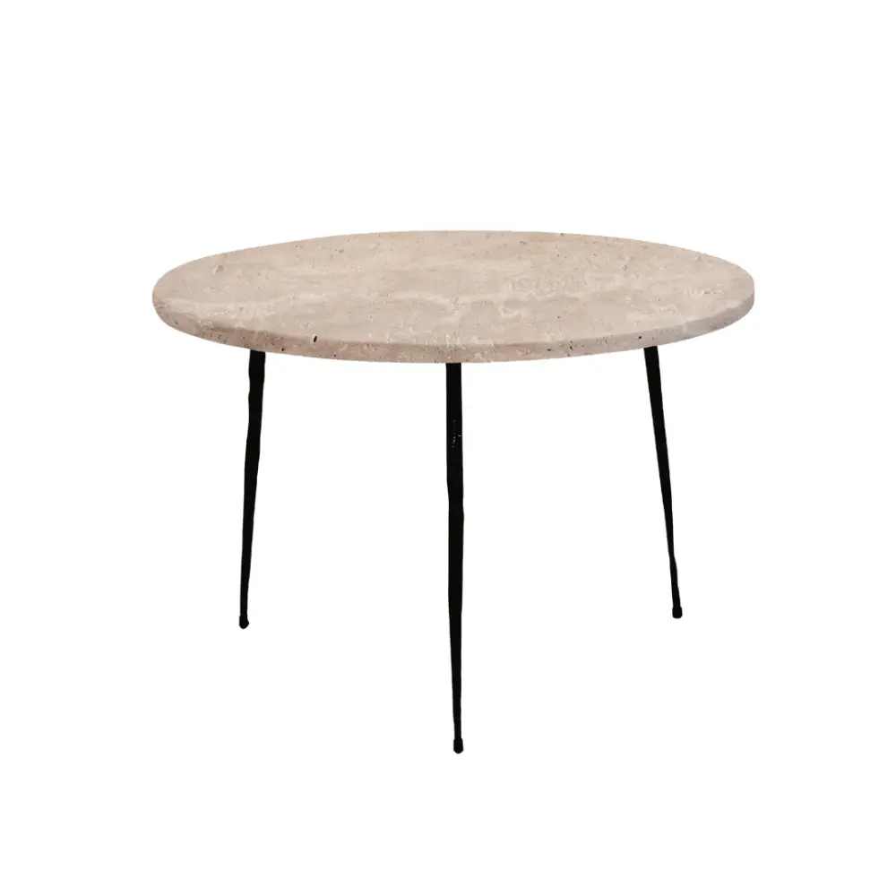 Elegant coffee table - White travertine - matt black legs H32