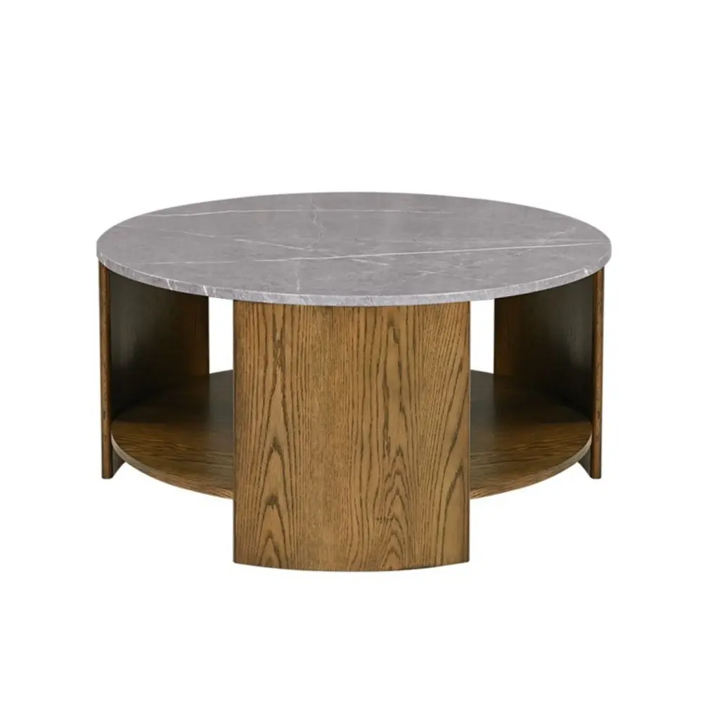 Keegan - Round Coffee Table Shelf - Oak