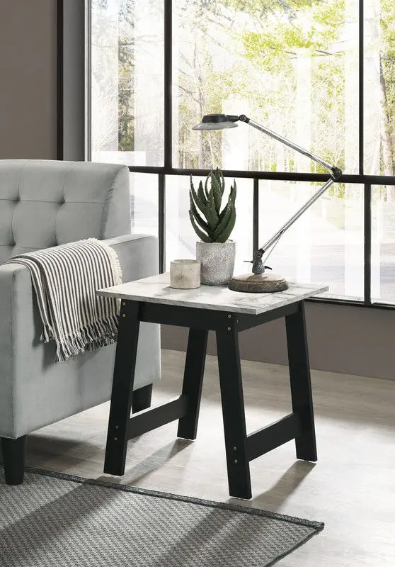Kenzo - End Table Faux Marble Top Finish - Onyx