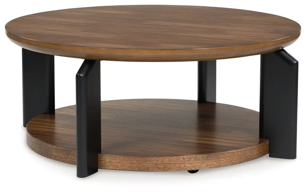 Kraeburn - Round Cocktail Table - Brown / Jet-black
