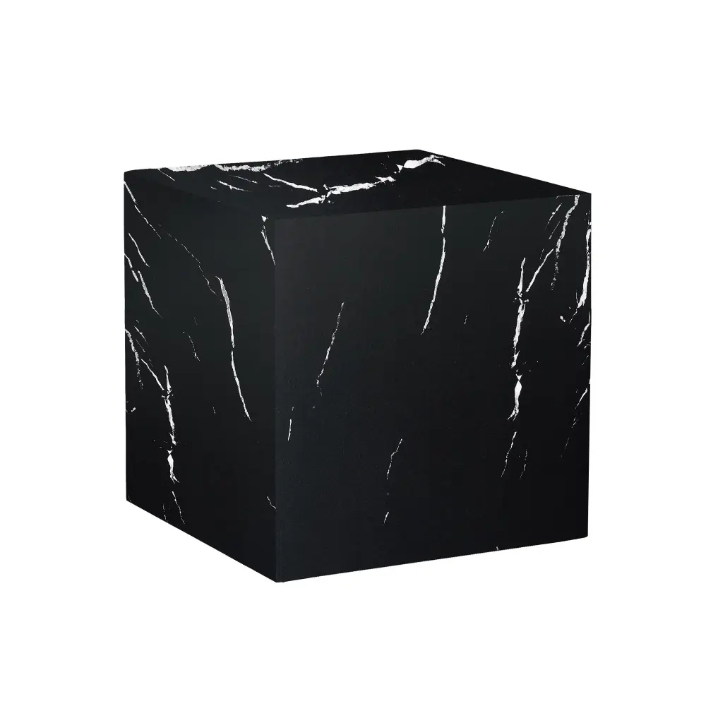 Luxurious Marble Texture Coffee Table Cube Design Polished Living Room Accent - Black