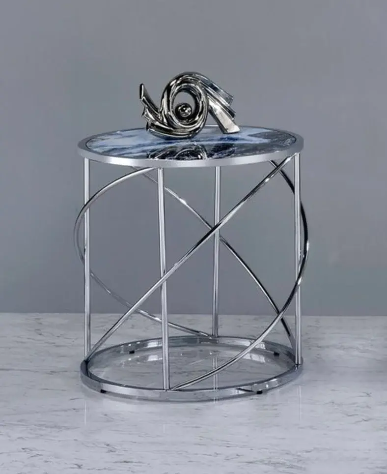 Lyda - Marble Print End Table - Indigo