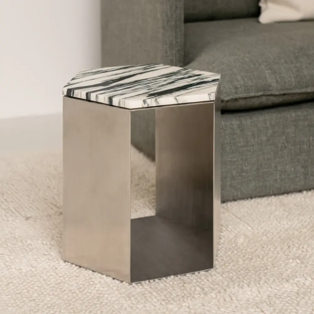 Marble Coffee Table Stainless Steel – Hexagon - elegant combination marble and hardened