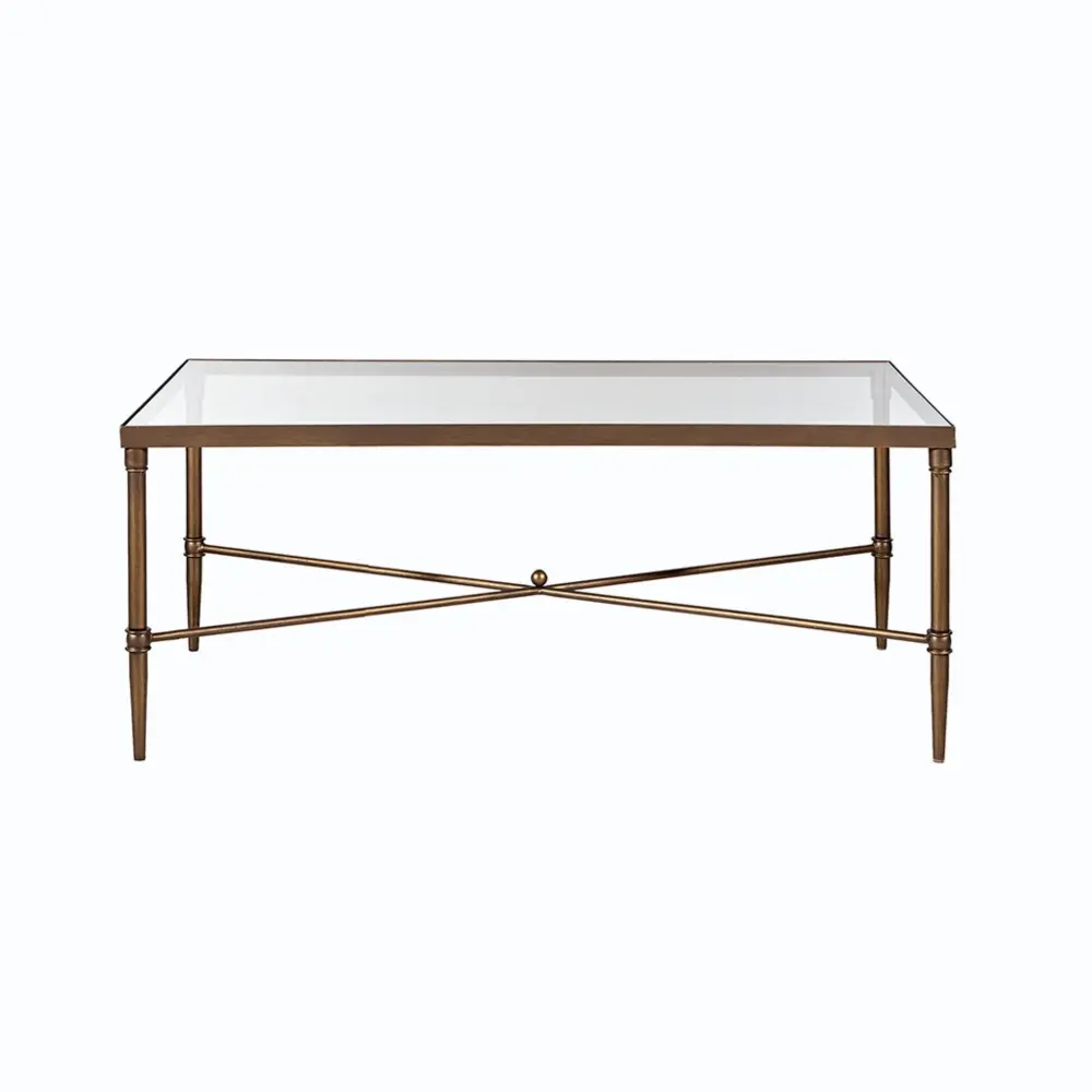Metal Rectangle Coffee Table Tempered Glass Top - Copper-brown