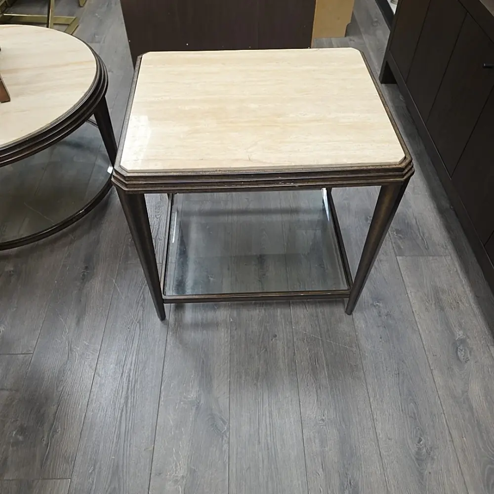 METAL STONE GLASS END TABLE