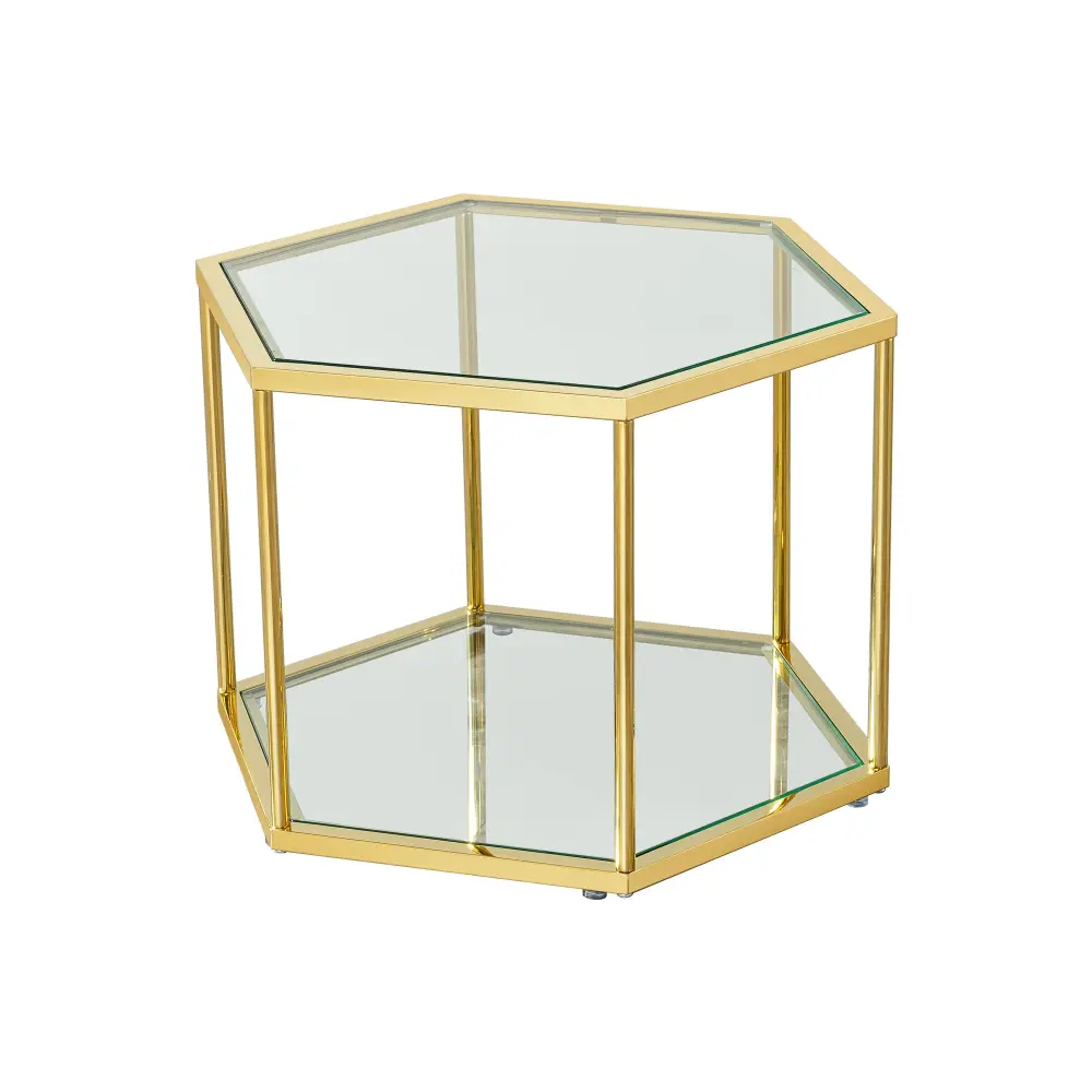 Modern Coffee Table Duplicate Layer Tempered Glass And Polygonal Design