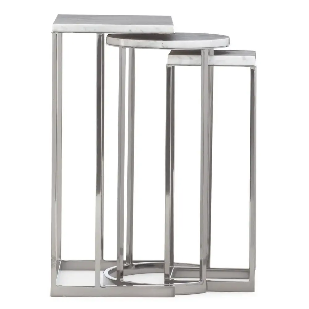 Modern Expressions Exposition Nesting Marble End Tables - White & Nickel