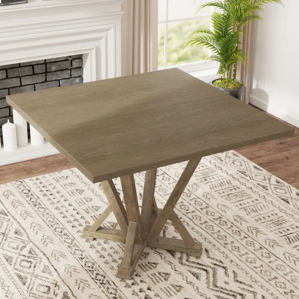 Modern Farmhouse Square Counter Table Solid Wood Rubberwood Antique Finishing Rustic Look Distressed Look Wire Matte 4 Sea...