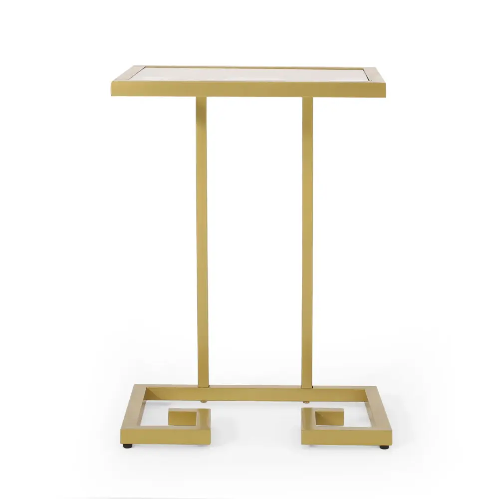 Modern Glam C Shaped End Table Tempered Glass Top - Gold