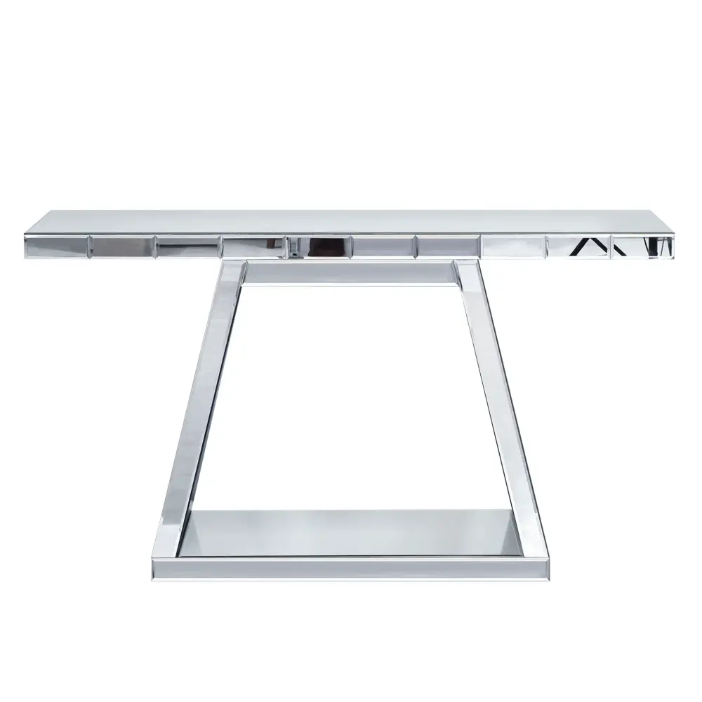 Modern Luxe Thorough Body Mirror Entryway Table Trapezoid Base, 360° Reflective Console, Scratch Resistant, Open Storage ...