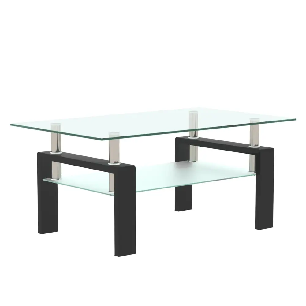 Modern Rectangular Coffee Table Tempered Glass Top