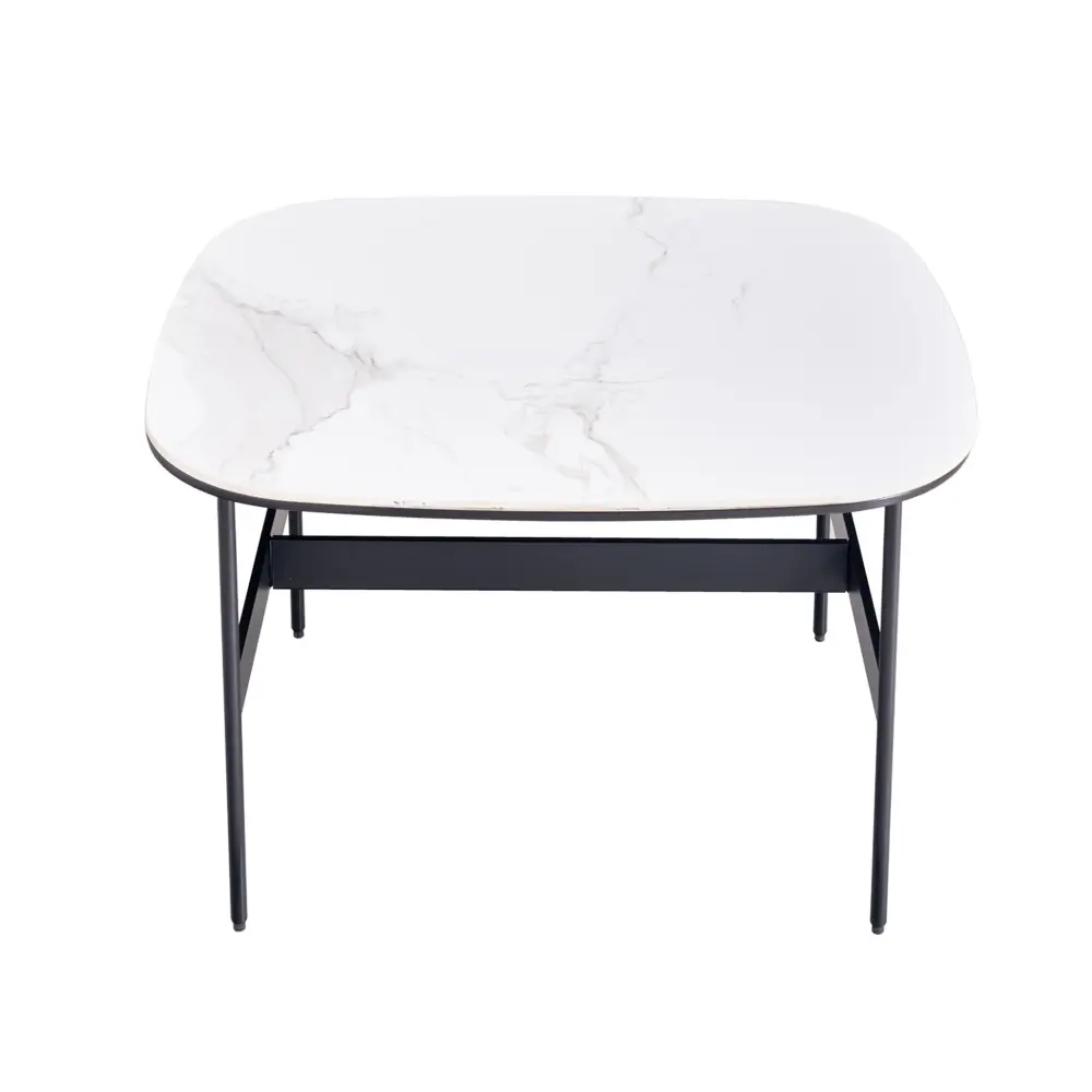 Modern Rectangular Rock Plate Coffee Table Open Space Design Golden Metal Frame Understated Living Room Center Table Loung...