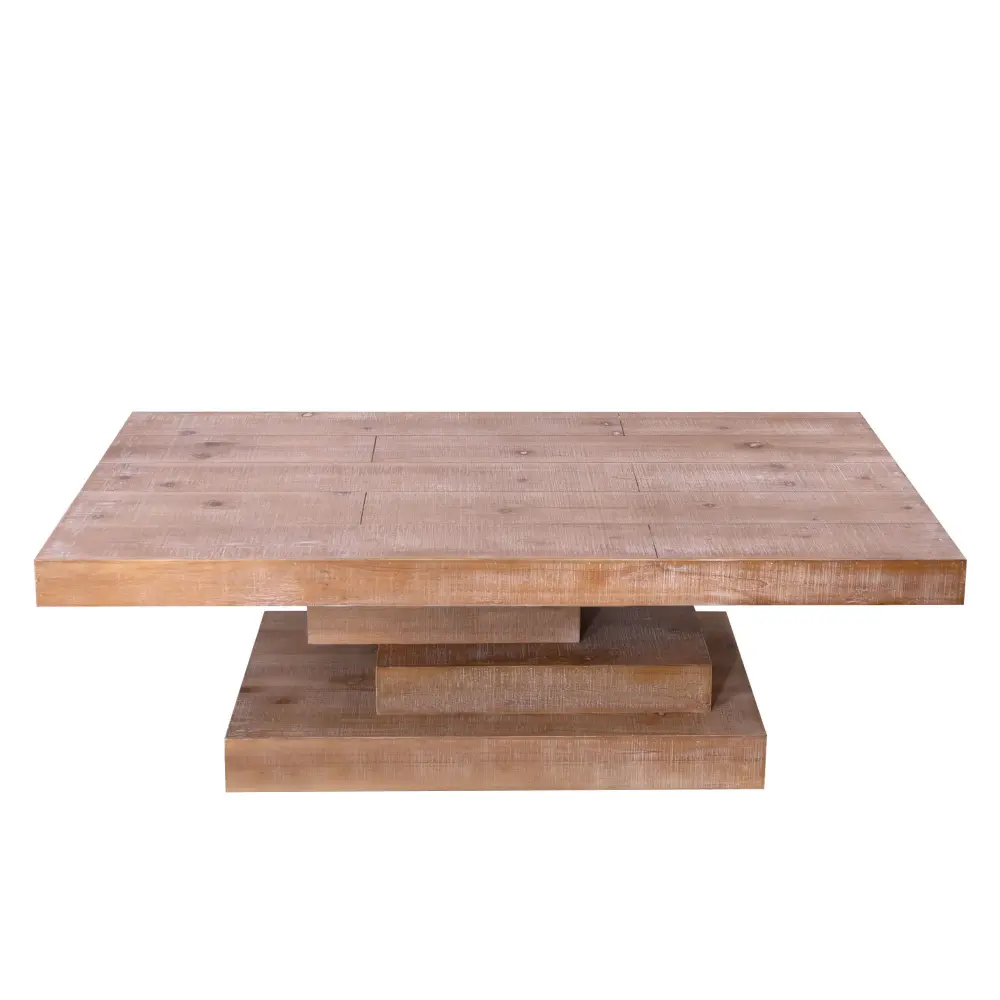 Modern Rustic Coffee Table, Rectangular Center Table Living Room - Natural Wood Rinse / Rustic