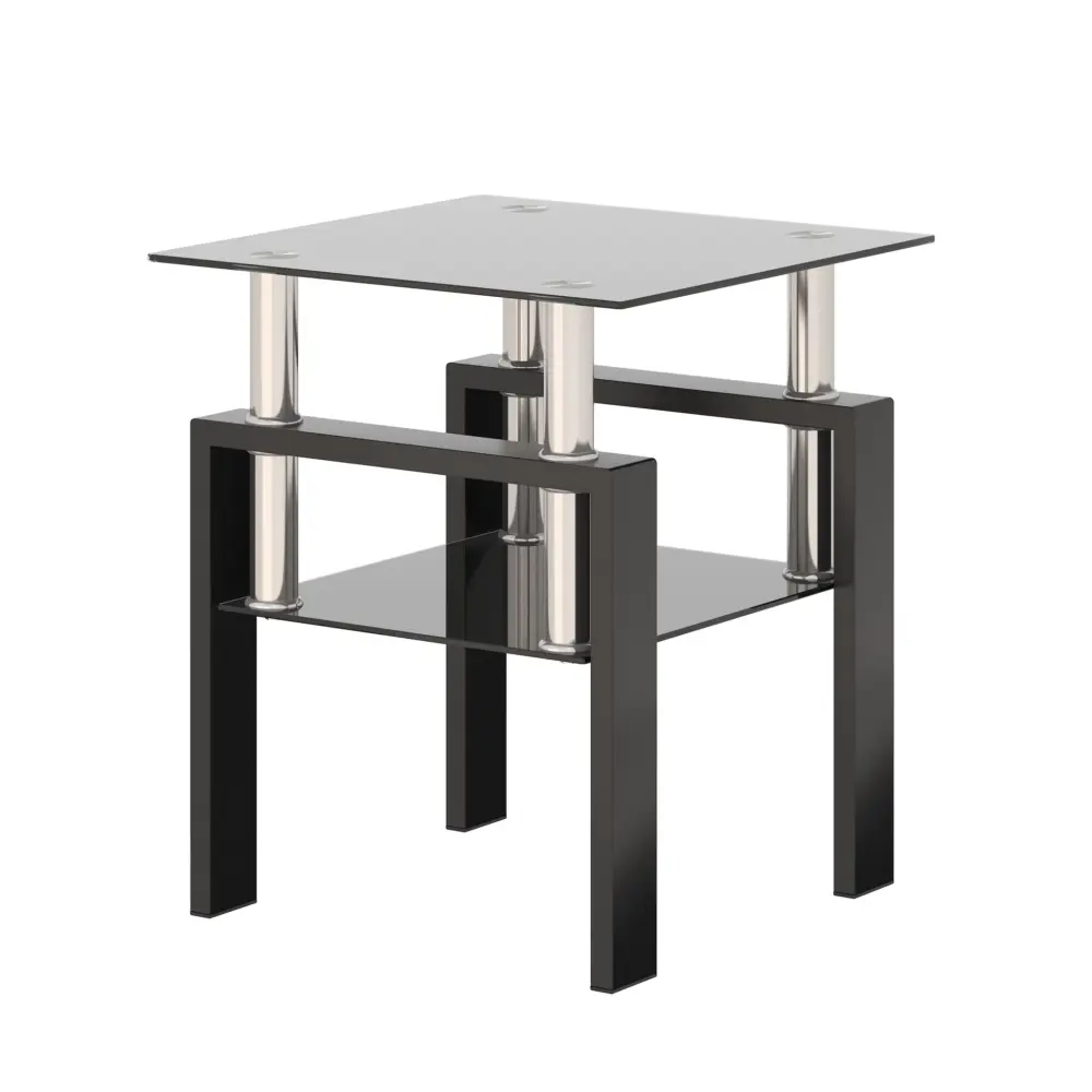 Modern Tempered Glass Tea Table, End Square Table Living Room - Charcoal