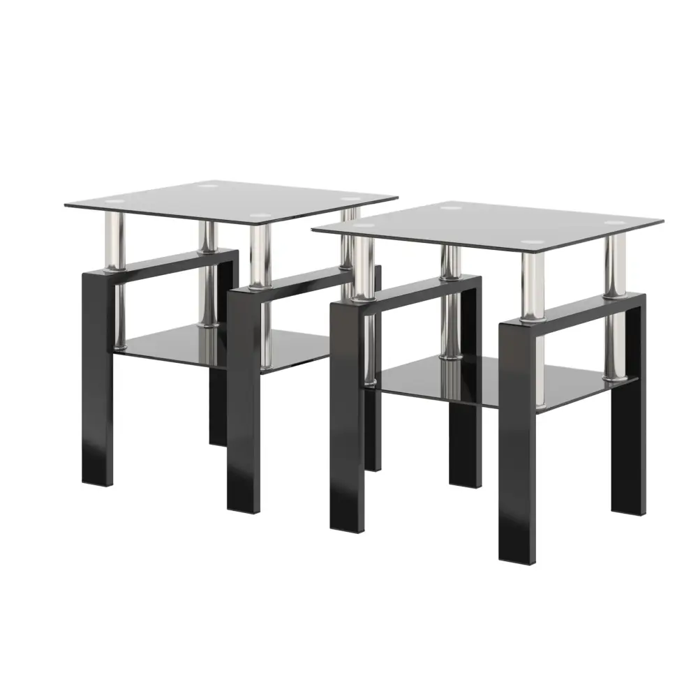 Modern Tempered Glass Tea Table, End Square Table Living Room adjust 2) - Black