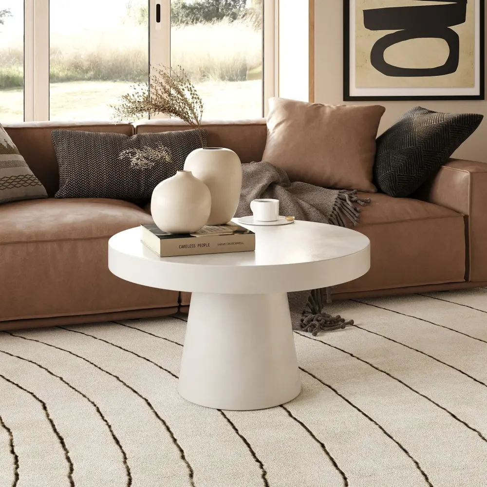 Modrest Desoto - Up-to-date White Concrete Round Coffee Table