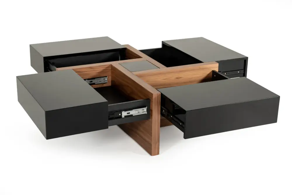 Modrest Makai Cutting-edge Black & Walnut Coffee Table