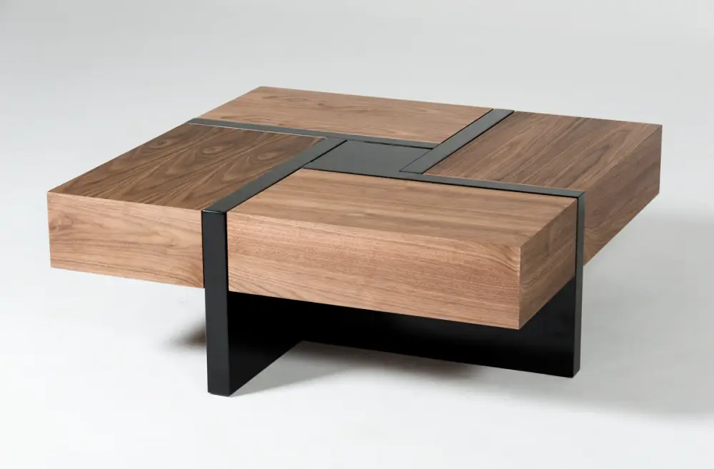 Modrest Makai Modern Walnut & Charcoal Square Coffee Table