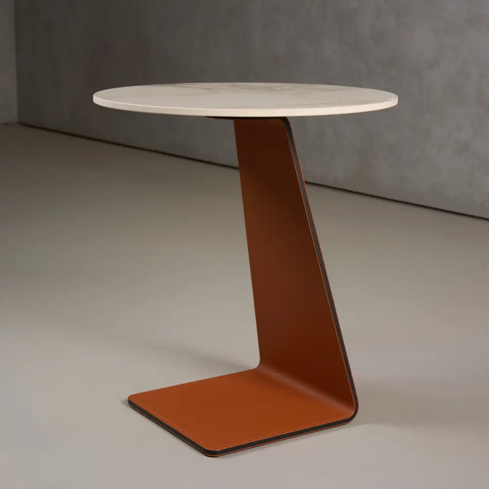 Modrest Merkel - Modern Earthenware + Leather End Table