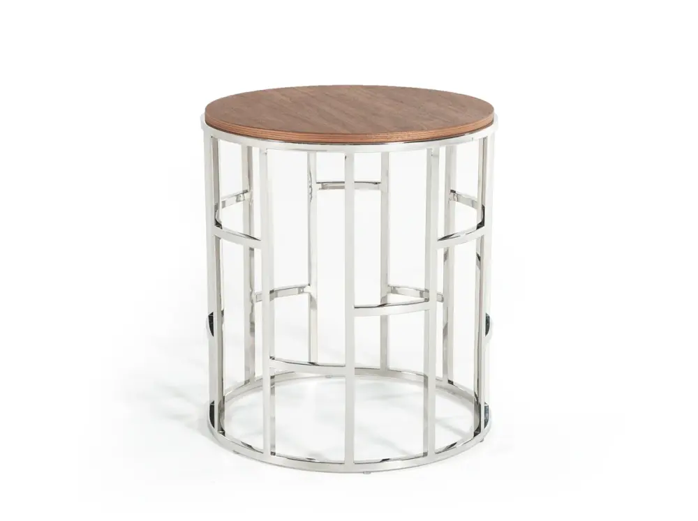Modrest Silvia Minimalist Walnut & Stainless Steel End Table