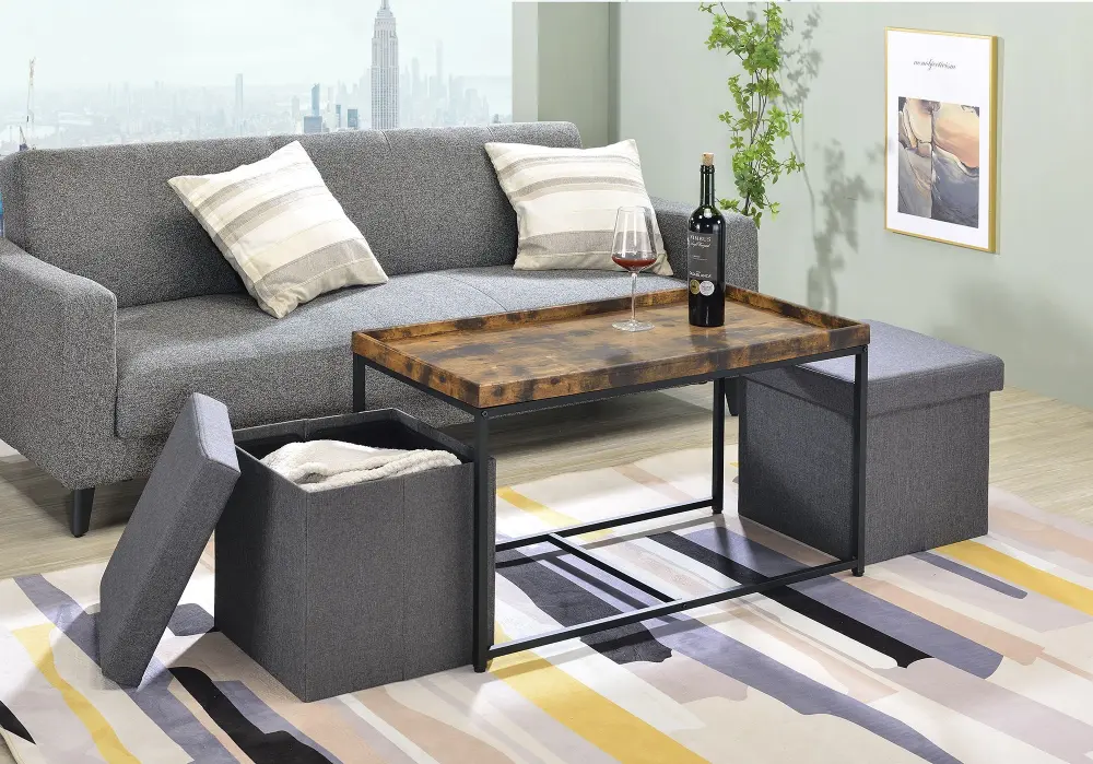 Monty - Wood Grain 3 Piece Coffee Table Set Raised Edges adjust 3)