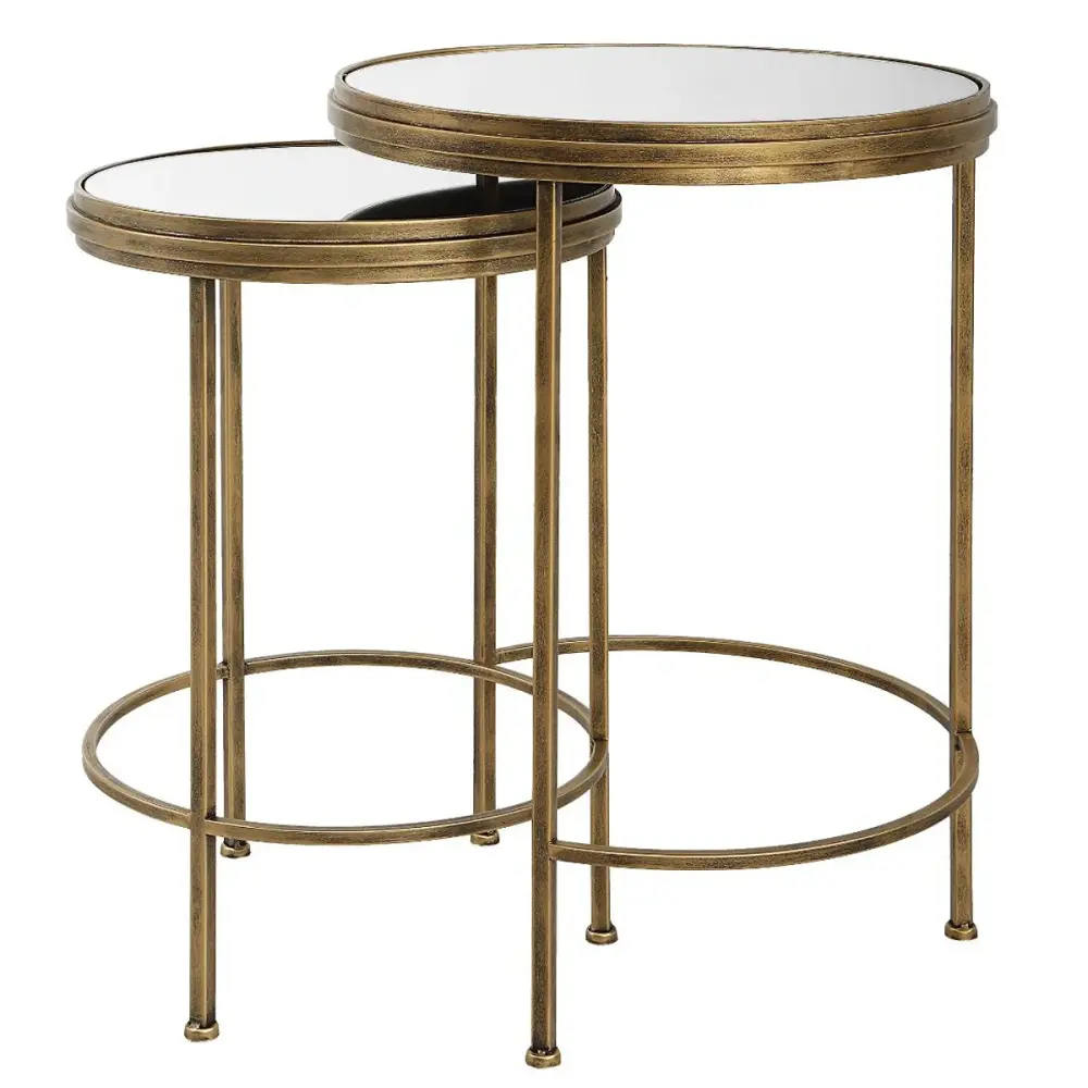 Occular Set 2 Nesting Round Side Tables - Satin-brushed Gold