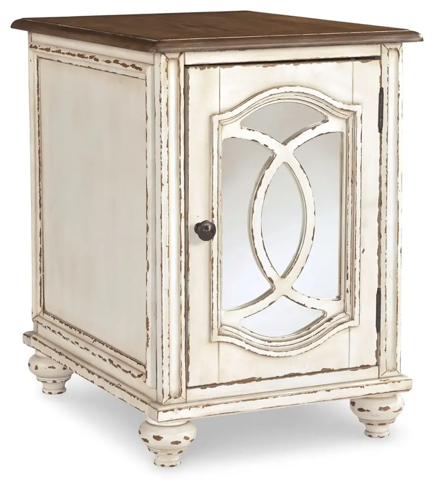 Realyn - Chair Side End Table - Insert Mirror - White / Taupe