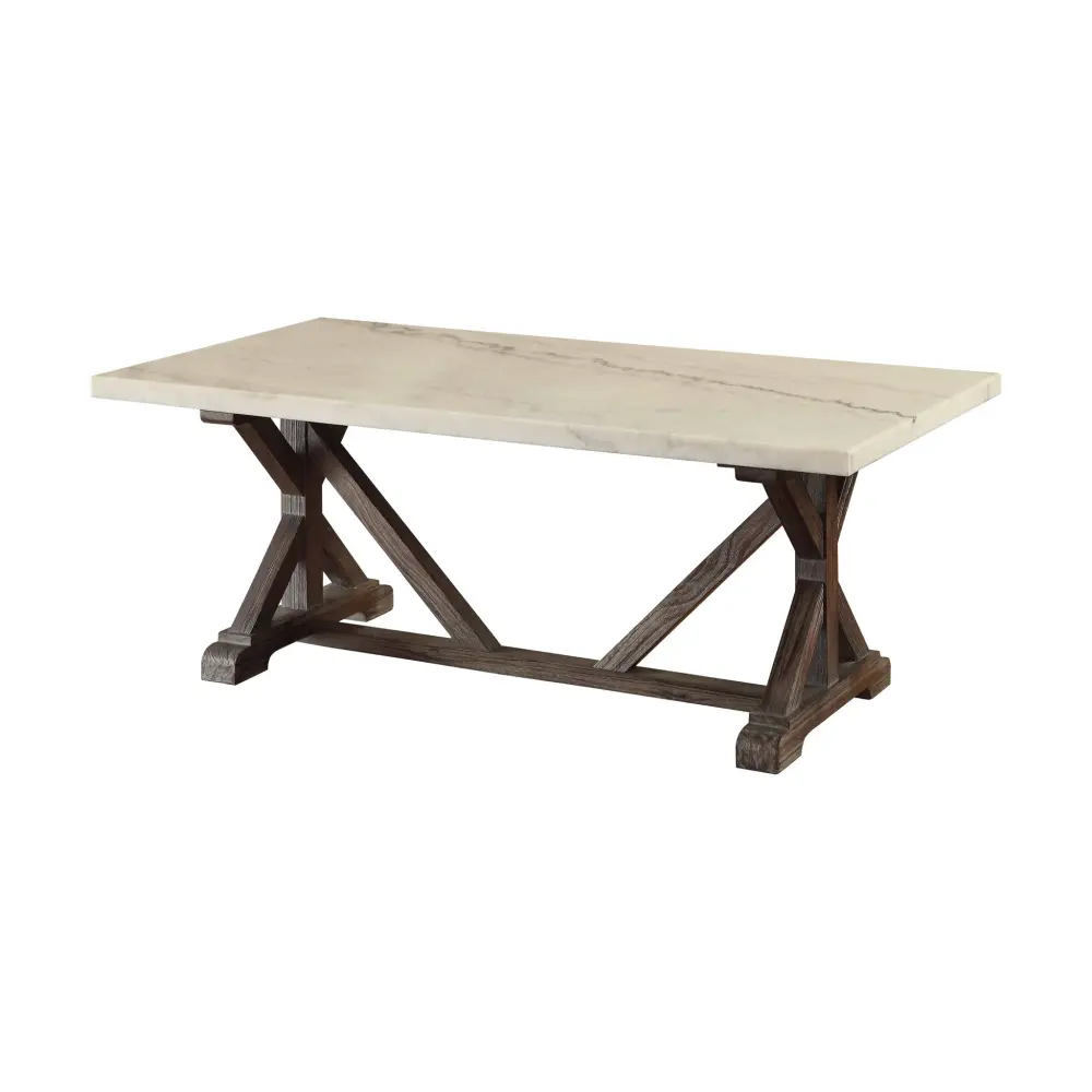 Romina - Marble Top Weathered Coffee Table - Pearl Marble
